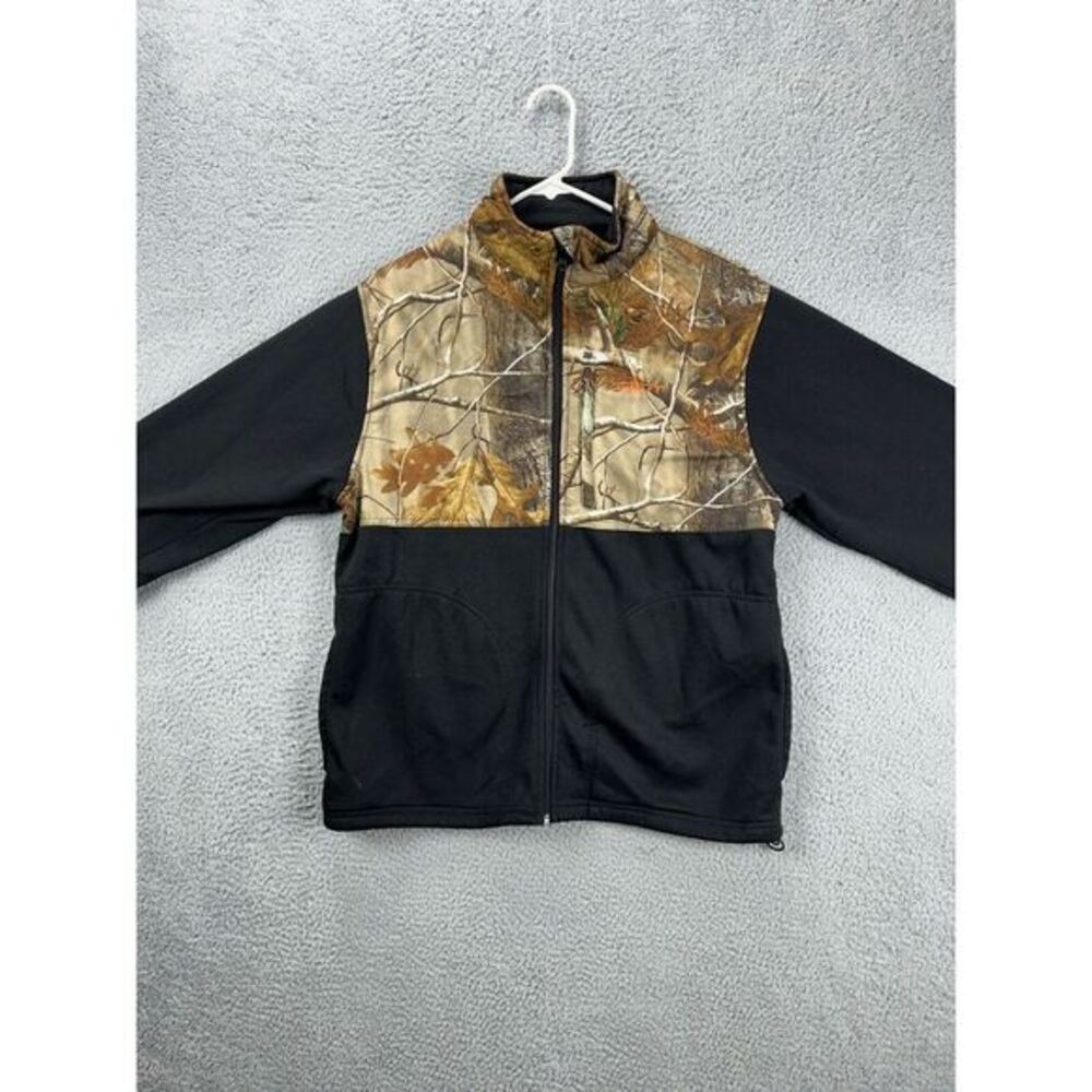 Habit Jacket Mens Medium Black Leaf Camouflage Full Zip Mock Neck Long Sleeve